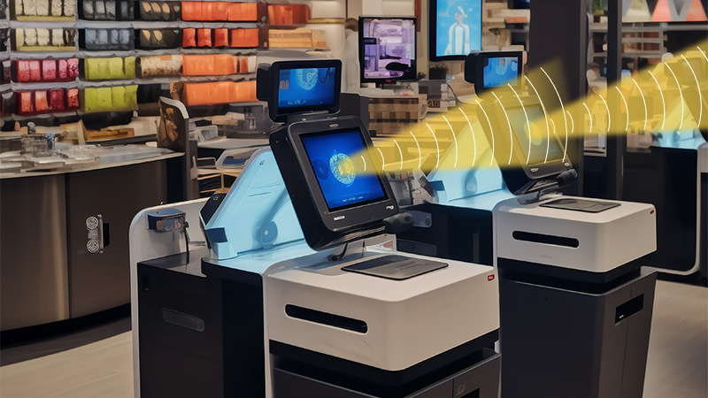 自助終端設備集成定向聲模組，定向發聲示意圖