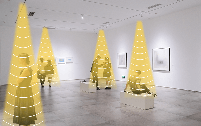 畫廊展覽,利用定向音箱,實現聲音分區,互不干擾