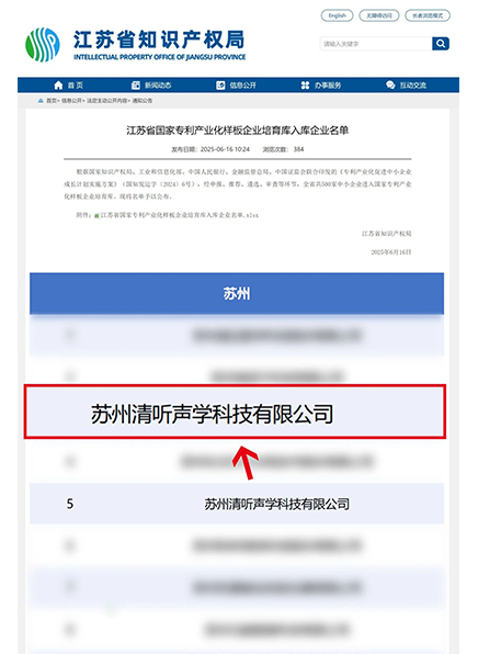 清聽聲學入選國家專利產業(yè)化樣板企業(yè)