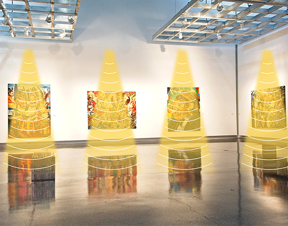 畫廊定向喇叭提供分區(qū)藝術(shù)解說(shuō)，增強(qiáng)觀眾沉浸感，保持環(huán)境安靜。